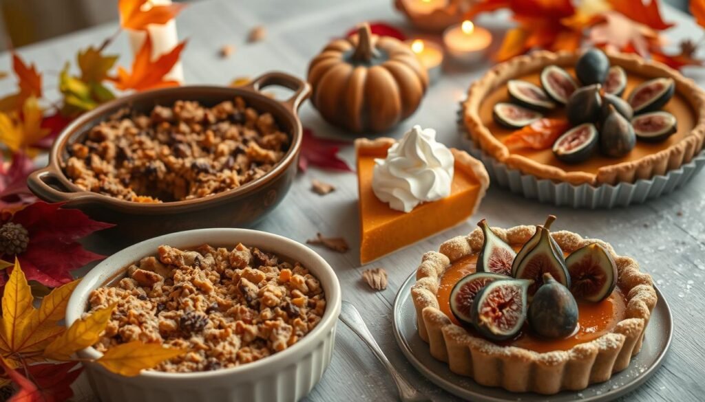 Autumn Desserts with Apple Crumble, Pumpkin Pie, and Fig Tart