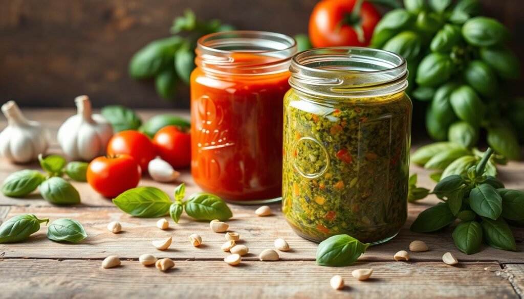 Homemade Marinara Sauce and Basil Pesto