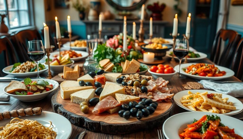 Italian dinner party with cheese board