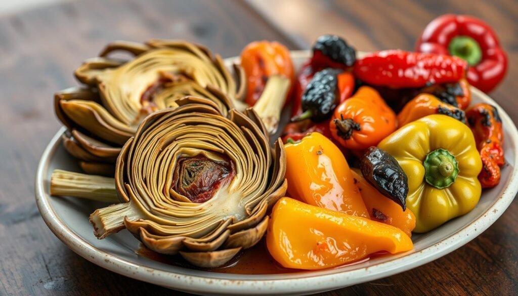 marinated artichokes and roasted peppers